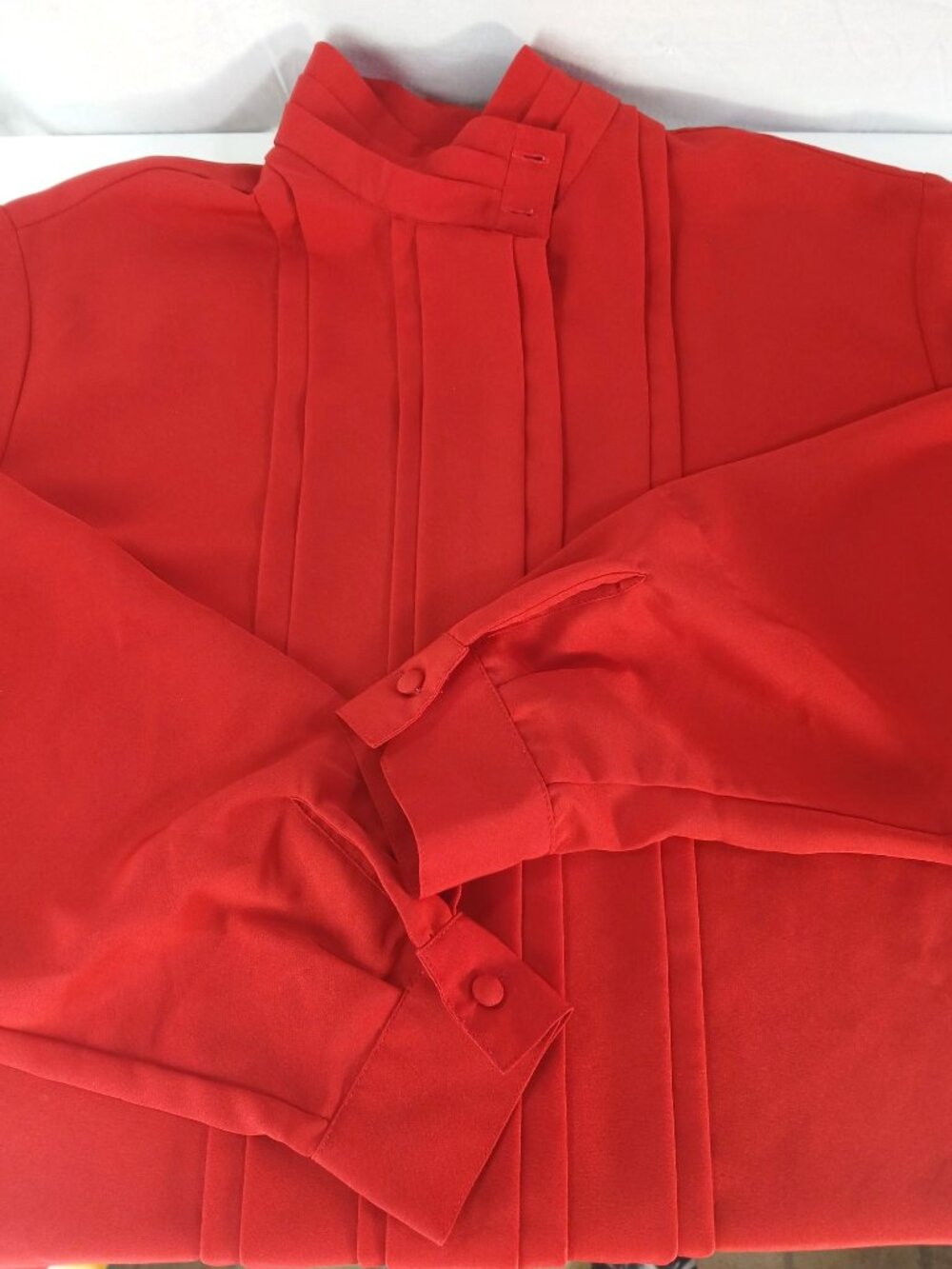 Vintage 80s Hill Archer Red High Neck Pleated Blouse Size 12 Long Sleeve Pleated - Picture 15 of 16